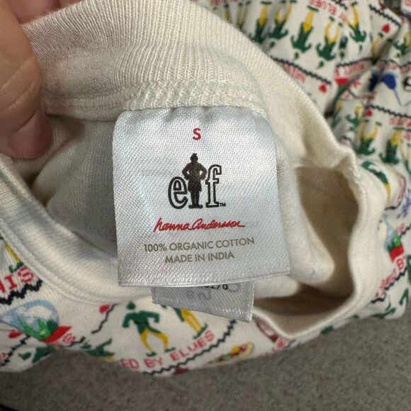 Hanna Andersson Elf Raised By Elves Pajama Set Flannel Bottoms Stretch Top Small - Picture 9 of 12